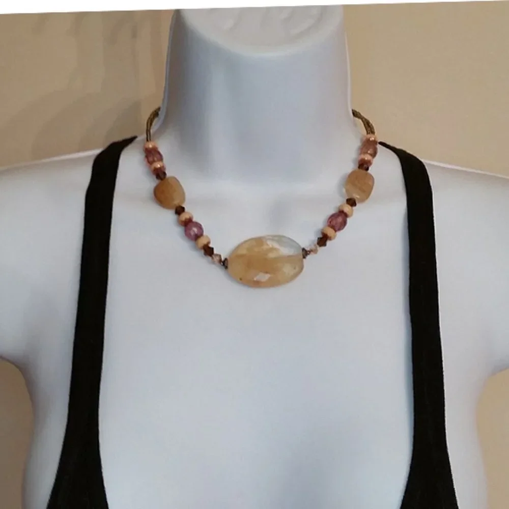 ARTISAN style natural stone/gemstone inclusion necklace boho statement